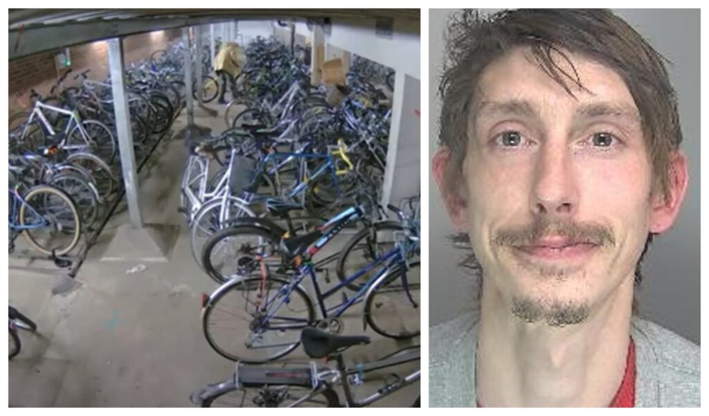 Liam Berna was caught on CCTV breaking into the secure cycle store from a Cambridge University College stealing bikes on four occasions between 17 and 20th January.