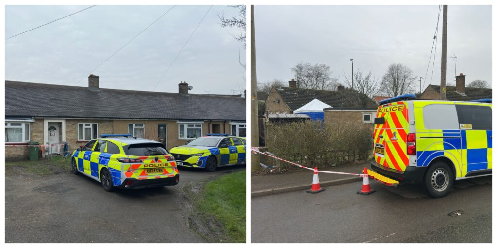 Cambridgeshire police searching for a missing woman from the village of Christchurch near March have launched a murder investigation. Above: Bungalows in Christchurch (left) and in Grounds Avenue, March, have been sealed with police at both. PHOTO for CambsNews: Terry Harris