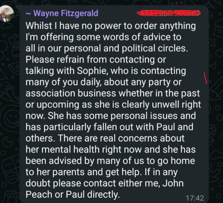 Sophie Corcoran says ‘Peterborough Conservatives including Mayoral candidate for Cambridgeshire and Peterborough (Paul Bristow) and the group leader (Cllr Fitzgerald) and several councillors are part of a group called ‘No Retards’ where they make fun of me, a girl with a learning disability’