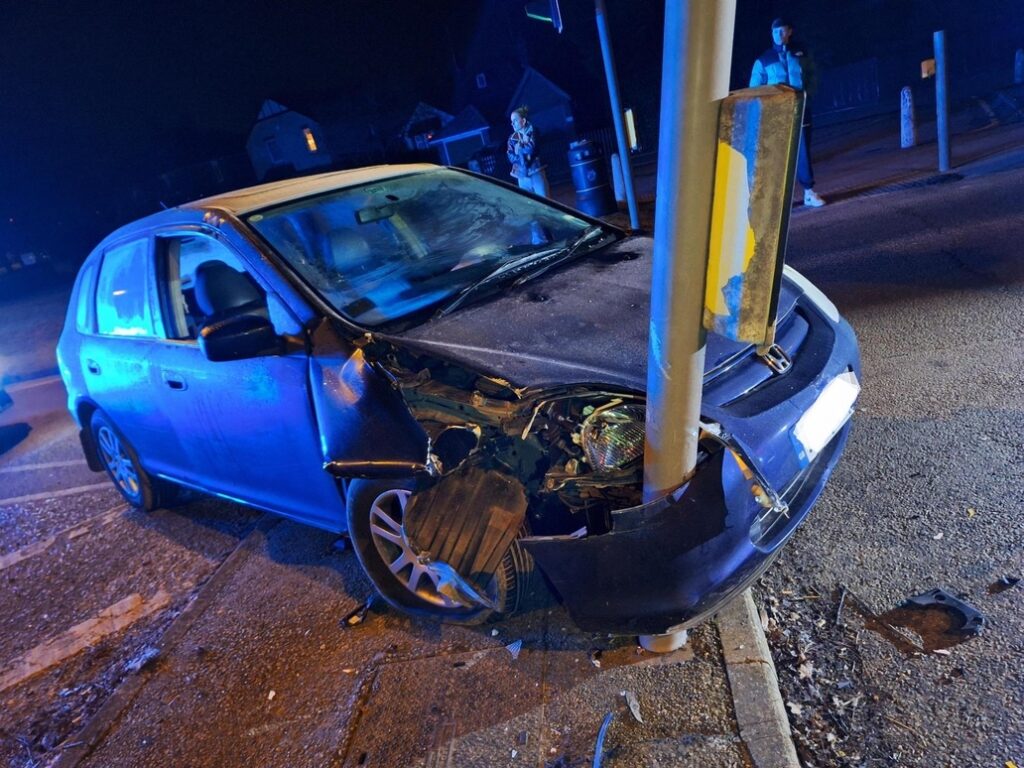 Police released the photo of the Honda that crashed into a traffic light on Primrose Lane, Huntingdon. They also released a photo of the windscreen which they said had the driver scraped it they might have seen the traffic light.