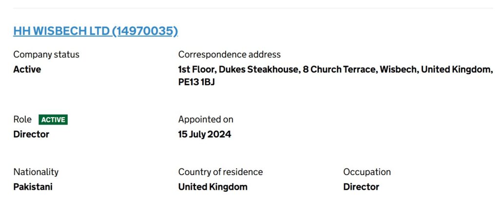 By July 2024, Companies House records indicate that Adam Lukosevicius ceased to have "significant control" over HH Wisbech Ltd, with Nawaf Shahid assuming control as both director and significant controller. 