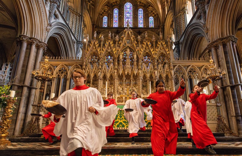 Choristers from Ely Cathedral putting in some practice for this year’s pancake race which was held on Shrove Tuesday (March 4) IMAGE: BavMedia