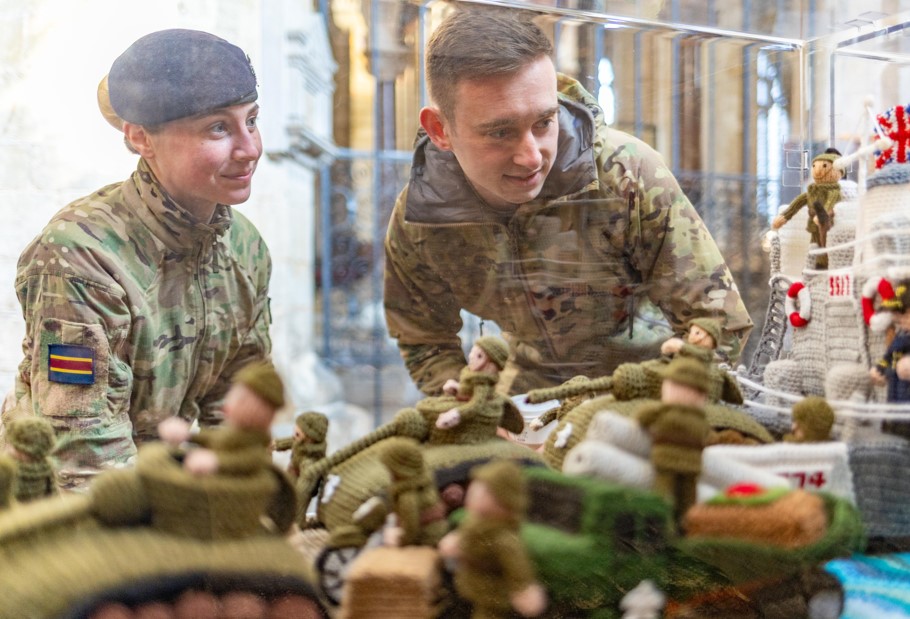 Peterborough Cathedral had some ‘unexpected’ guests posing as historical figures – including Winston Churchill – at the opening of The Longest Yarn exhibition, a breathtaking 80-metre-long portrayal of D-Day through the art of knitting and crochet. PHOTO: Terry Harris 