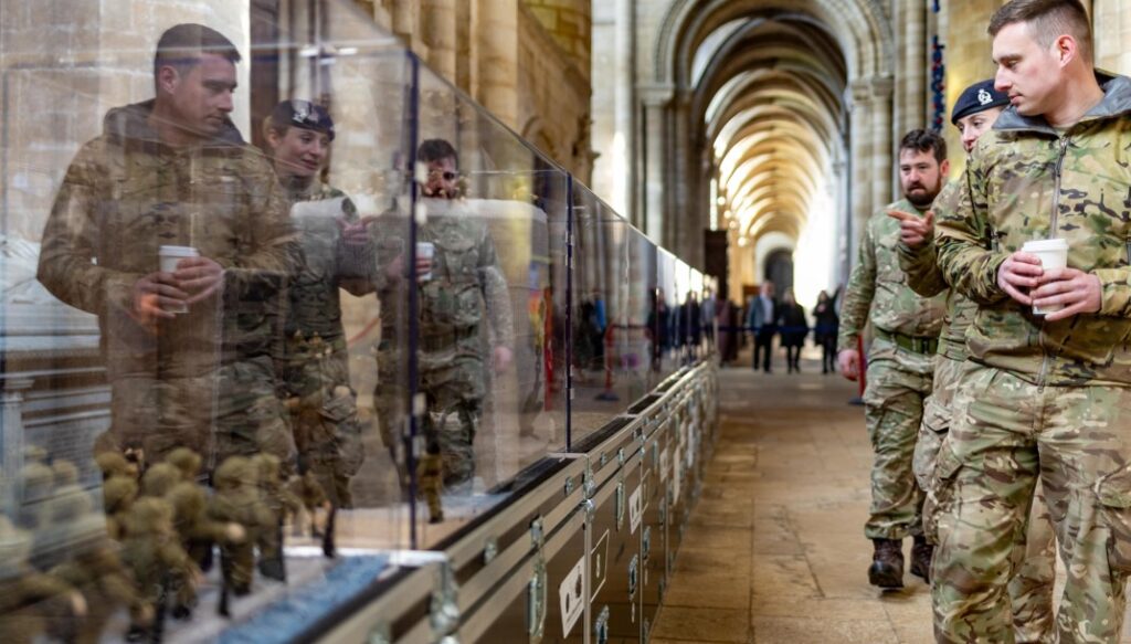 Peterborough Cathedral had some ‘unexpected’ guests posing as historical figures – including Winston Churchill – at the opening of The Longest Yarn exhibition, a breathtaking 80-metre-long portrayal of D-Day through the art of knitting and crochet. PHOTO: Terry Harris 