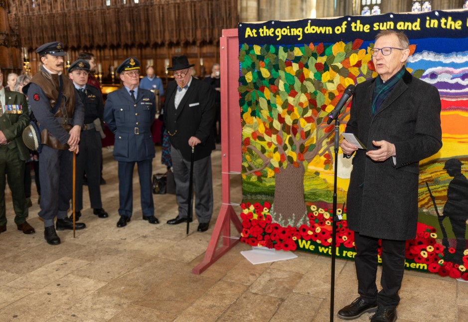 Peterborough Cathedral had some ‘unexpected’ guests posing as historical figures – including Winston Churchill – at the opening of The Longest Yarn exhibition, a breathtaking 80-metre-long portrayal of D-Day through the art of knitting and crochet. PHOTO: Terry Harris 