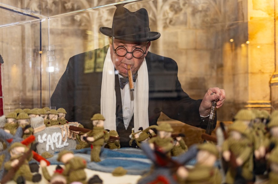 Peterborough Cathedral had some ‘unexpected’ guests posing as historical figures – including Winston Churchill – at the opening of The Longest Yarn exhibition, a breathtaking 80-metre-long portrayal of D-Day through the art of knitting and crochet. PHOTO: Terry Harris 